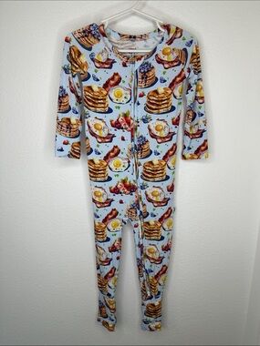 BUMS & ROSES sz 2T Bamboo Pancakes/Bacon Breakfast One-Piece Zip Footie Pjs